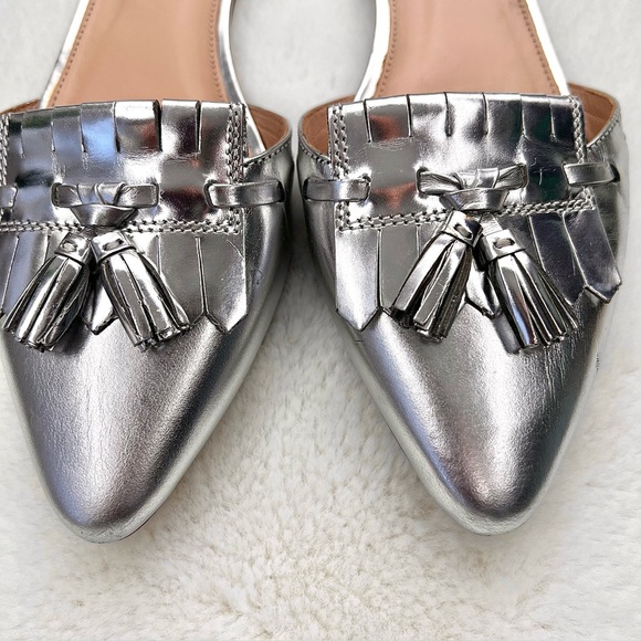 J.Crew D’Orsay Silver Mirror Metallic Tassel Loafer Flats Size 8.5 - Picture 4 of 15
